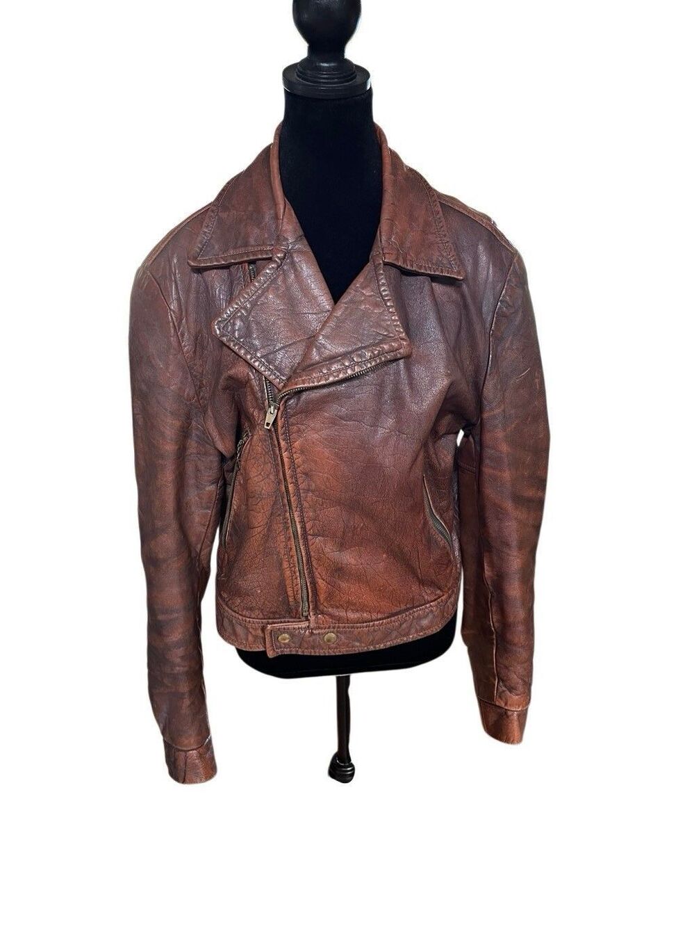 Vtg 50/60’s Brown Steerhead Leather Asym Zip Moto Bomber Jacket  M Conmar Rau